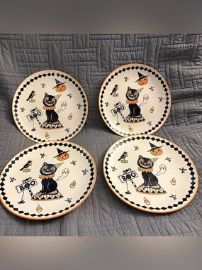 4 Set Eli + Ana Creep Show Dinner Plates 10.5" Ceramic Halloween 2026 Black Cat